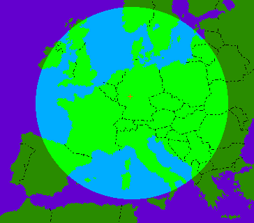 Approx. coverage of the DCF77 transmitter